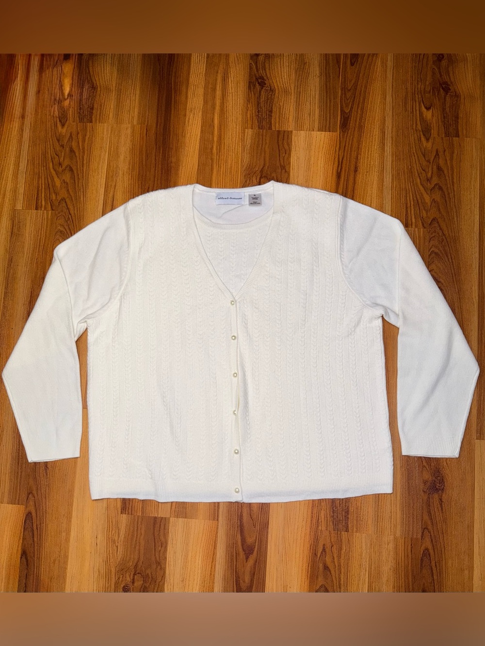 Alfred Dunner White Button-Front Knit Cardigan